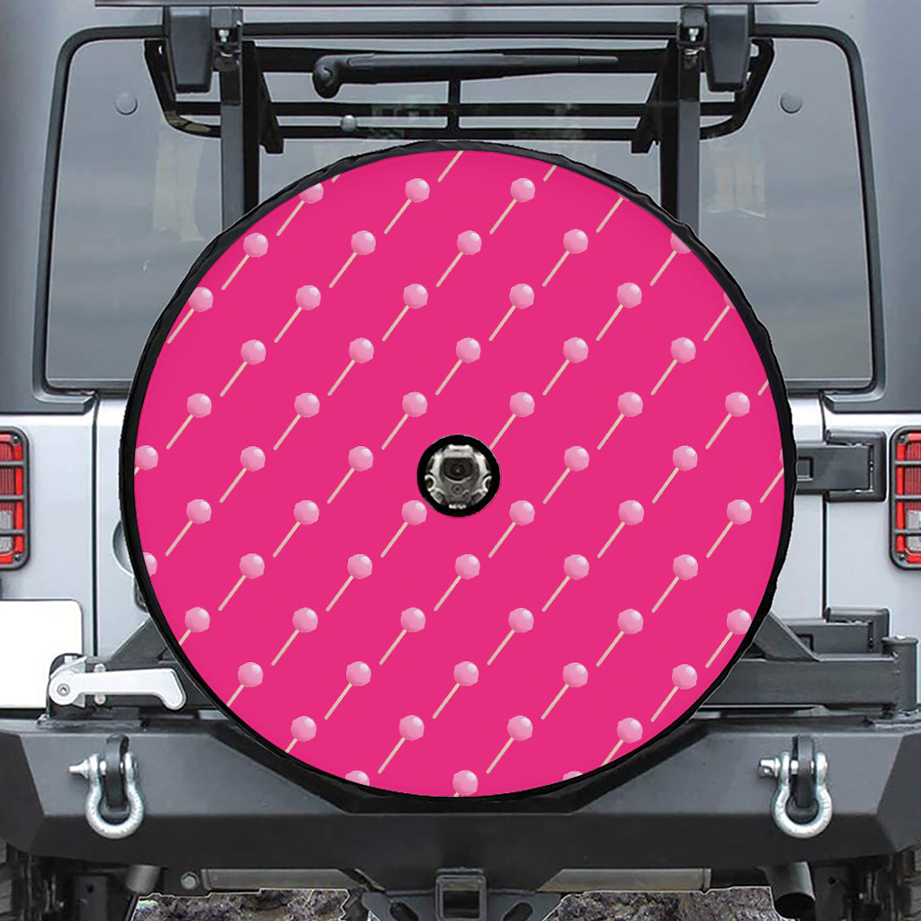 Pink Sweet Lollipop Pattern Print Tire Cover With Camera Hole