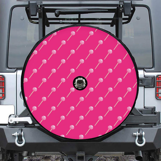 Pink Sweet Lollipop Pattern Print Tire Cover With Camera Hole