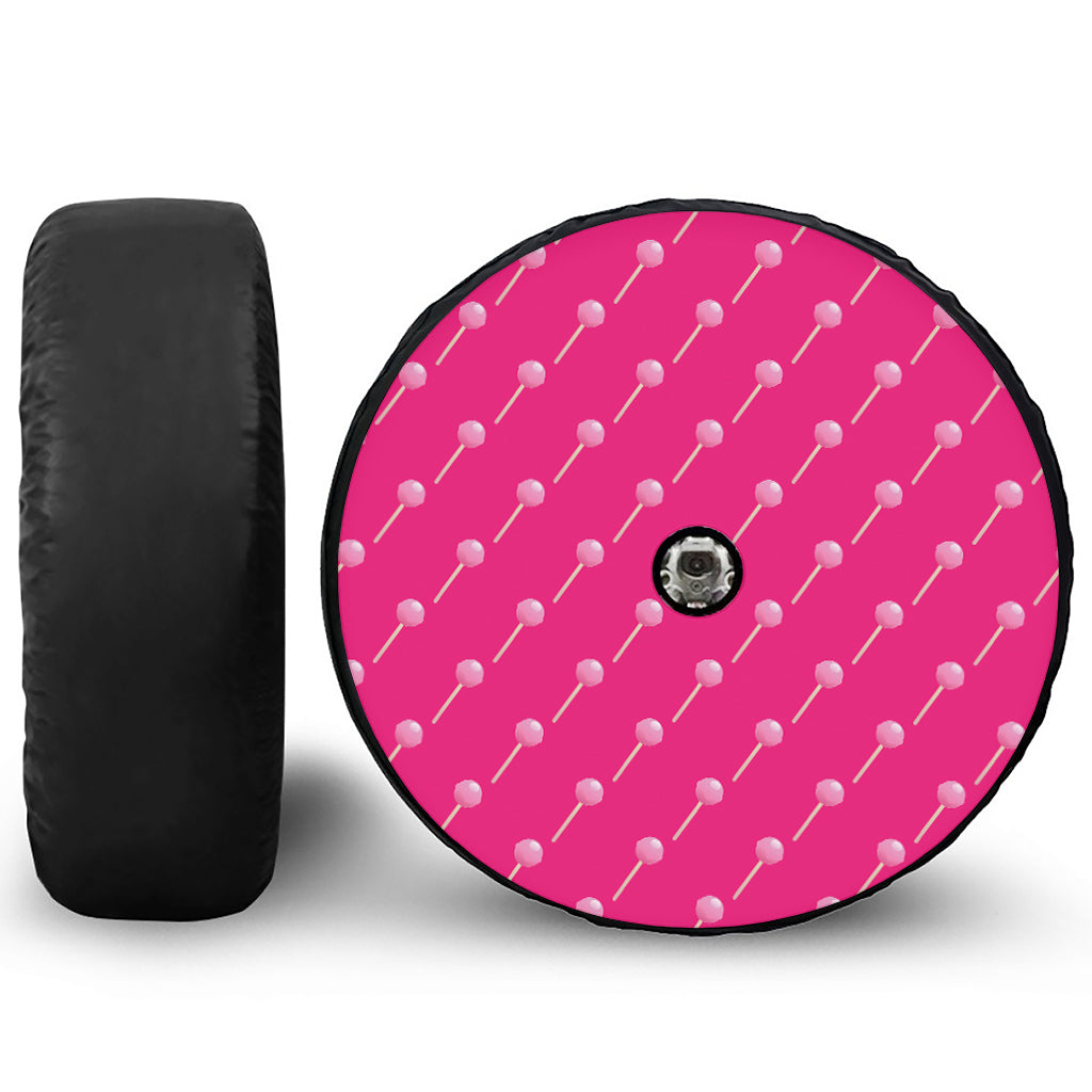 Pink Sweet Lollipop Pattern Print Tire Cover With Camera Hole