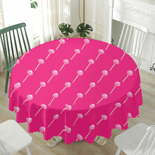 Pink Sweet Lollipop Pattern Print Waterproof Round Tablecloth