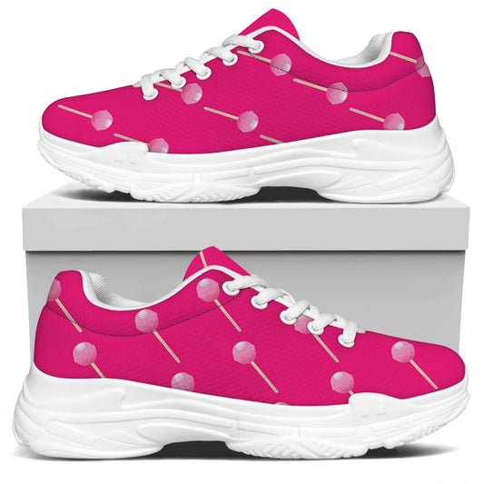 Pink Sweet Lollipop Pattern Print White Chunky Shoes