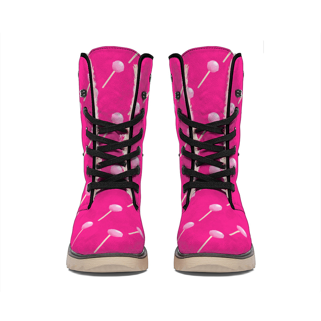 Pink Sweet Lollipop Pattern Print Winter Boots