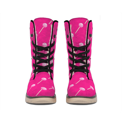 Pink Sweet Lollipop Pattern Print Winter Boots