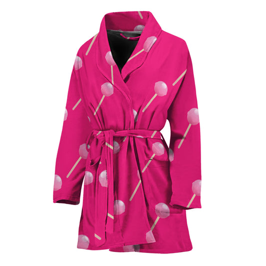 Pink Sweet Lollipop Pattern Print Women's Bathrobe
