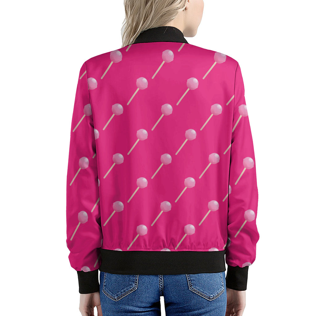 Pink Sweet Lollipop Pattern Print Women's Bomber Jacket