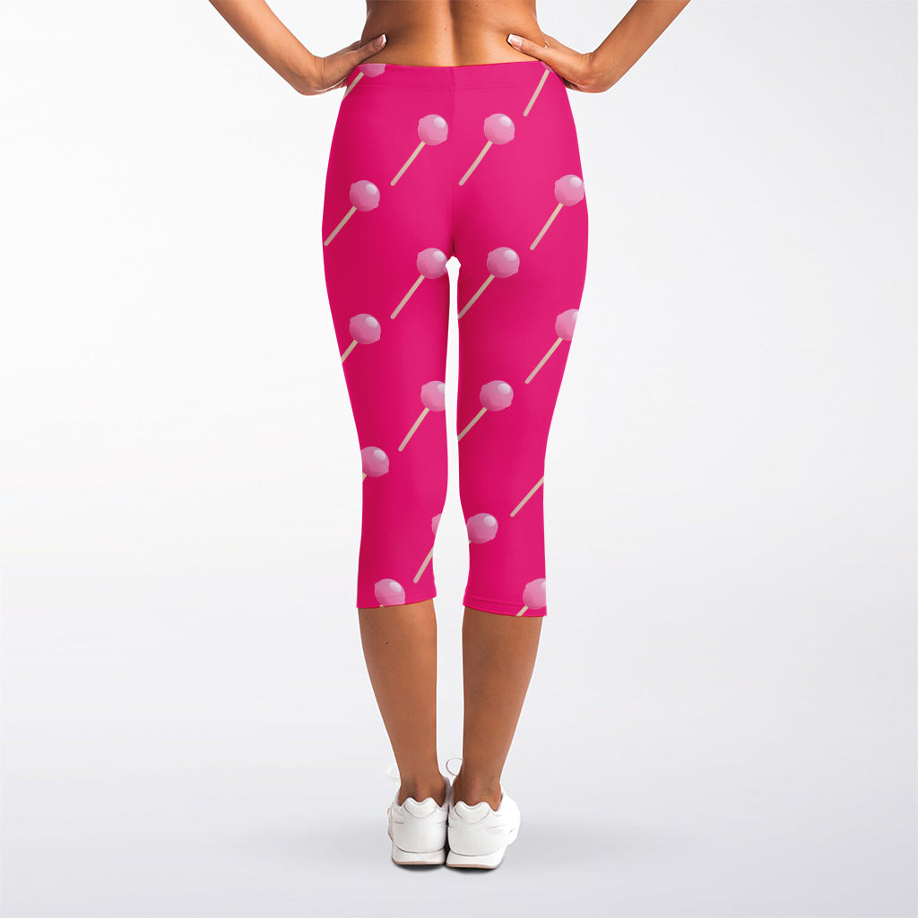 Pink Sweet Lollipop Pattern Print Women's Capri Leggings