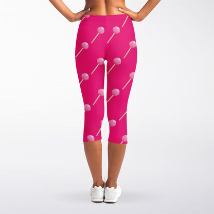 Pink Sweet Lollipop Pattern Print Women's Capri Leggings