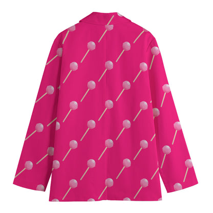 Pink Sweet Lollipop Pattern Print Women's Cotton Blazer