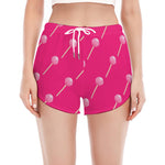 Pink Sweet Lollipop Pattern Print Women's Split Running Shorts