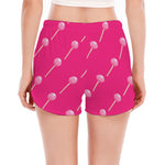 Pink Sweet Lollipop Pattern Print Women's Split Running Shorts