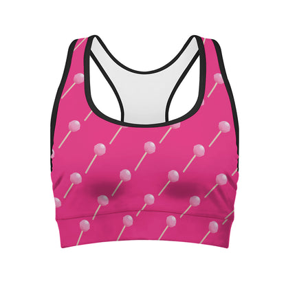 Pink Sweet Lollipop Pattern Print Women's Sports Bra