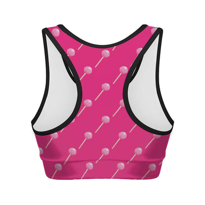 Pink Sweet Lollipop Pattern Print Women's Sports Bra