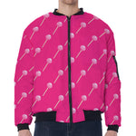 Pink Sweet Lollipop Pattern Print Zip Sleeve Bomber Jacket