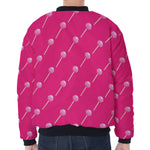Pink Sweet Lollipop Pattern Print Zip Sleeve Bomber Jacket
