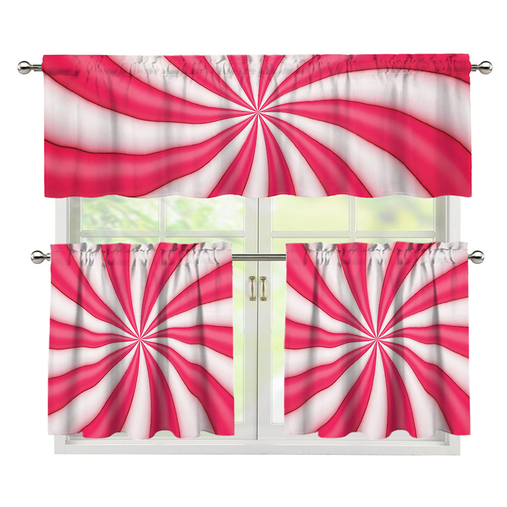 Pink Swirl Candy Print 3 Piece Kitchen Curtains