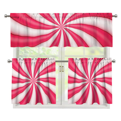 Pink Swirl Candy Print 3 Piece Kitchen Curtains