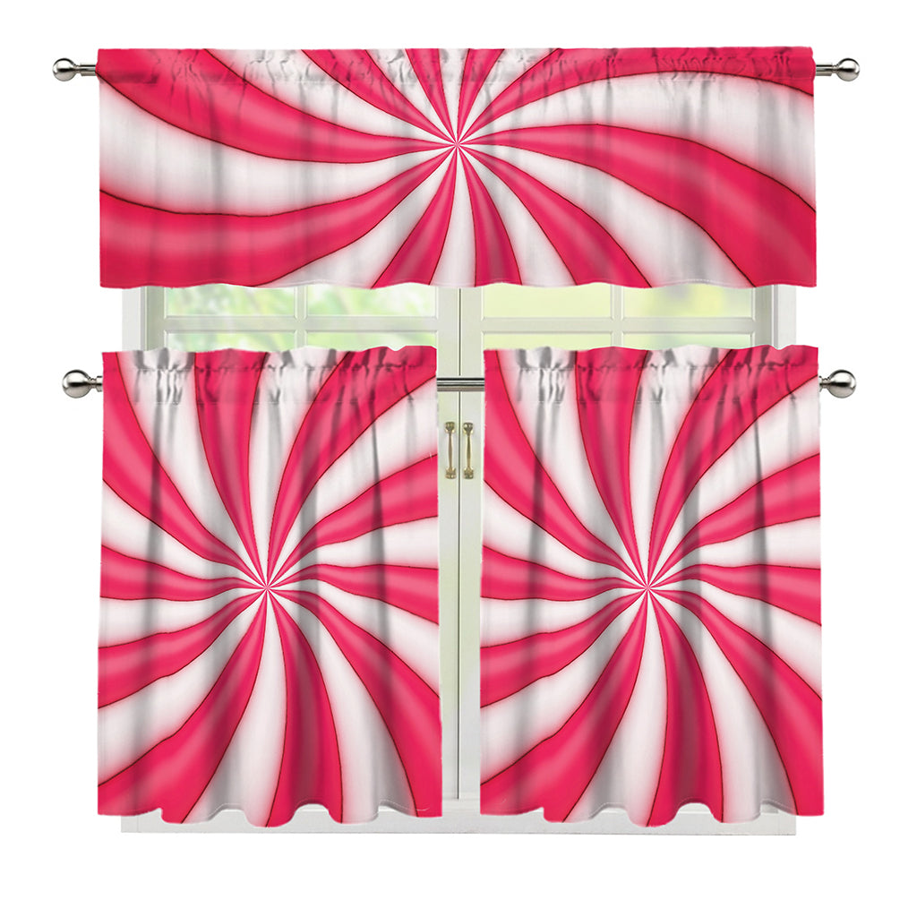Pink Swirl Candy Print 3 Piece Kitchen Curtains