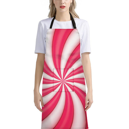 Pink Swirl Candy Print Bib Apron With Pocket