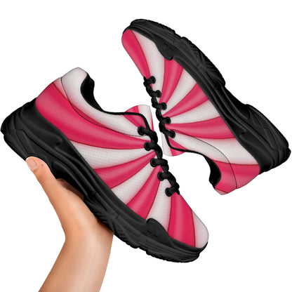Pink Swirl Candy Print Black Chunky Shoes