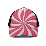 Pink Swirl Candy Print Black Mesh Trucker Cap