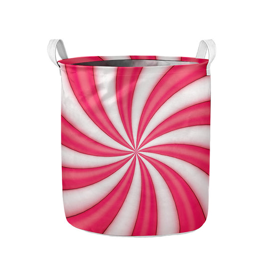 Pink Swirl Candy Print Collapsible Laundry Basket