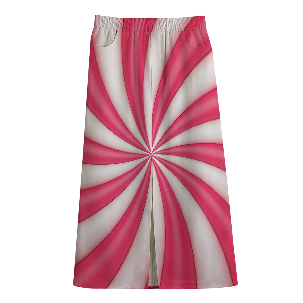 Pink Swirl Candy Print Cotton Front Slit Maxi Skirt