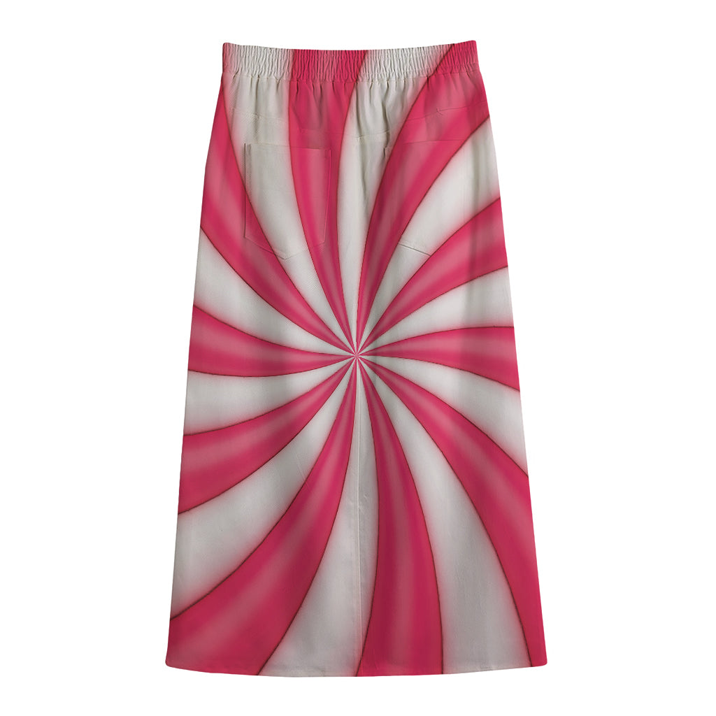 Pink Swirl Candy Print Cotton Front Slit Maxi Skirt