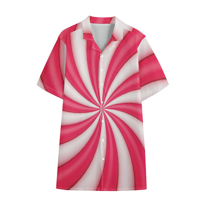 Pink Swirl Candy Print Cotton Hawaiian Shirt