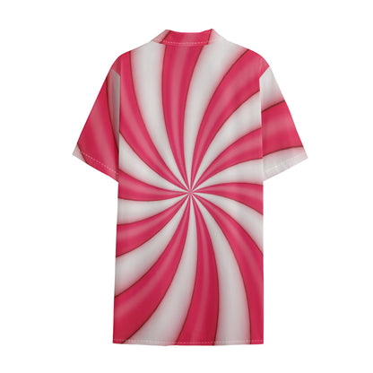 Pink Swirl Candy Print Cotton Hawaiian Shirt