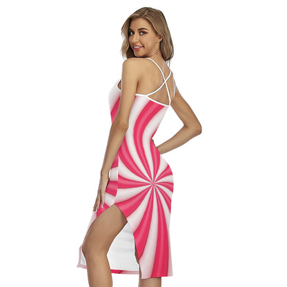 Pink Swirl Candy Print Cross Back Cami Dress