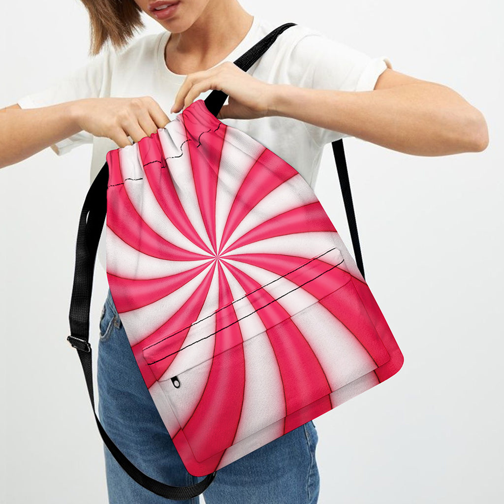 Pink Swirl Candy Print Drawstring Backpack