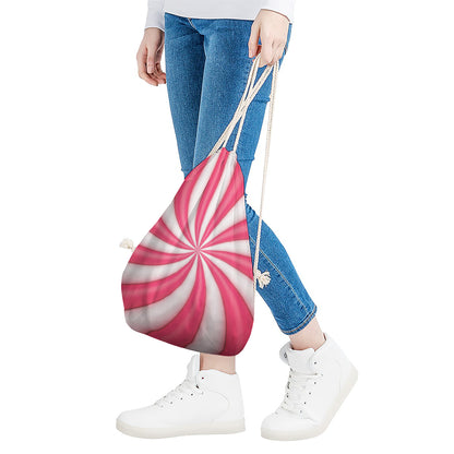 Pink Swirl Candy Print Drawstring Bag