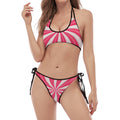 Pink Swirl Candy Print Halter Scoop Tie Side Bikini