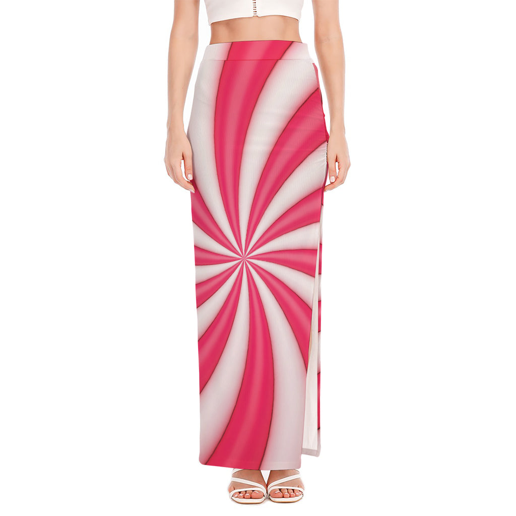 Pink Swirl Candy Print High Slit Maxi Skirt