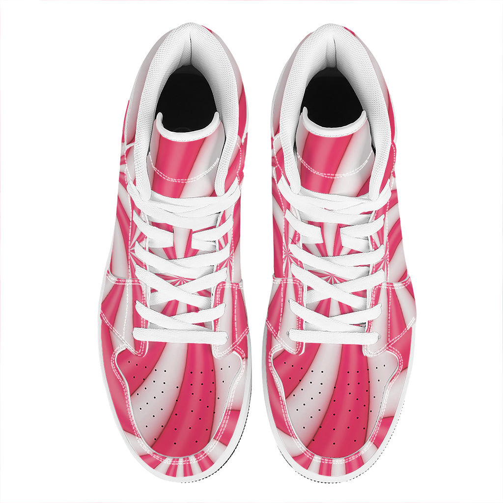 Pink Swirl Candy Print High Top Leather Sneakers