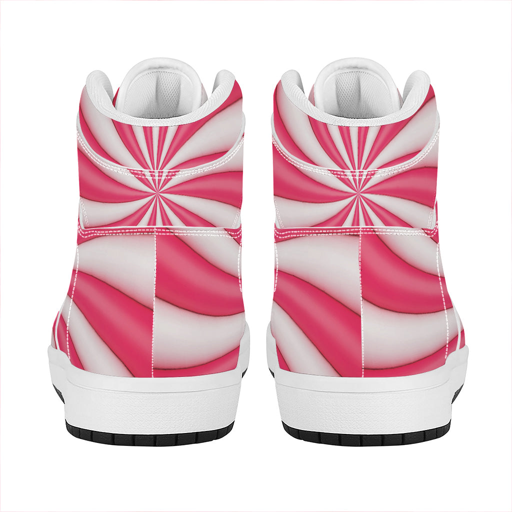 Pink Swirl Candy Print High Top Leather Sneakers