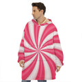 Pink Swirl Candy Print Hoodie Blanket