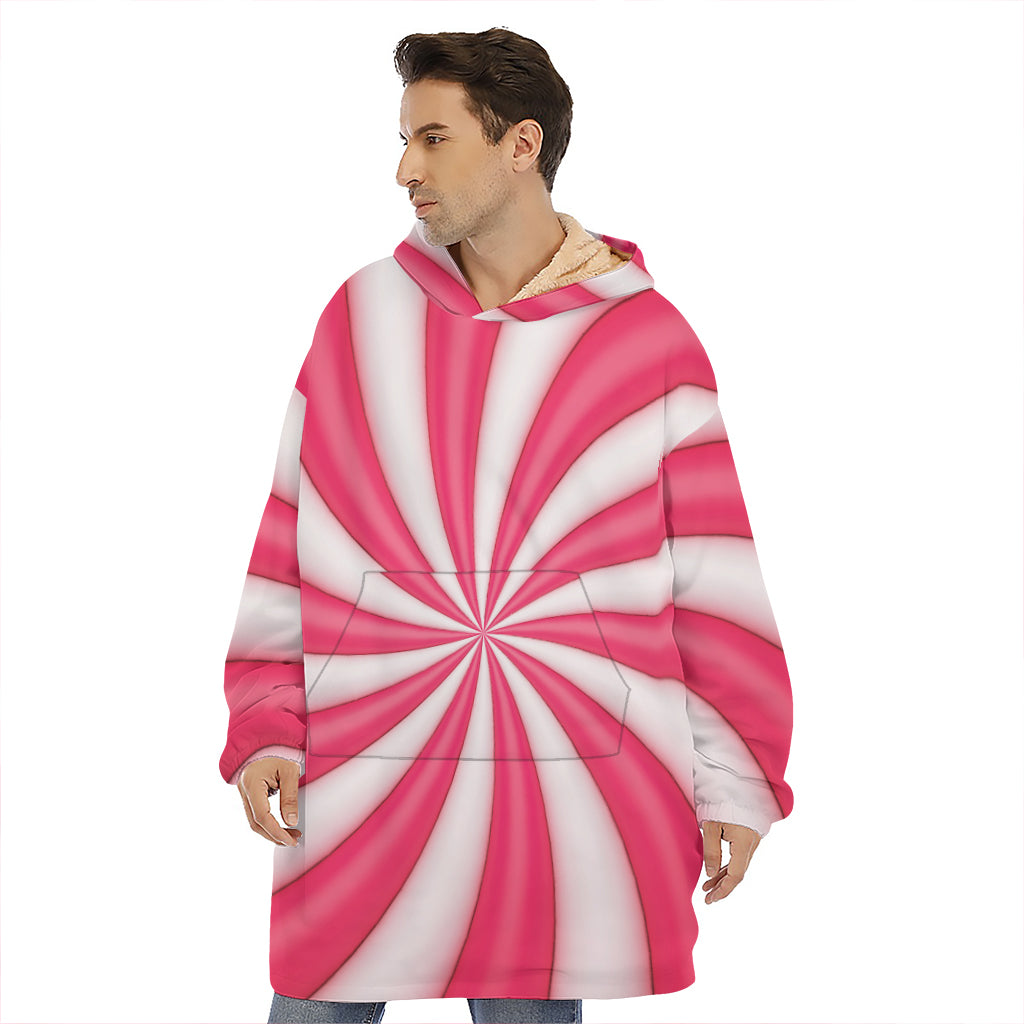 Pink Swirl Candy Print Hoodie Blanket