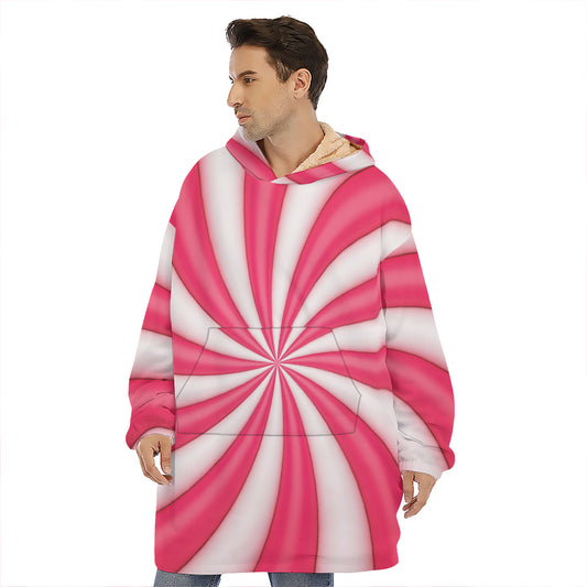 Pink Swirl Candy Print Hoodie Blanket