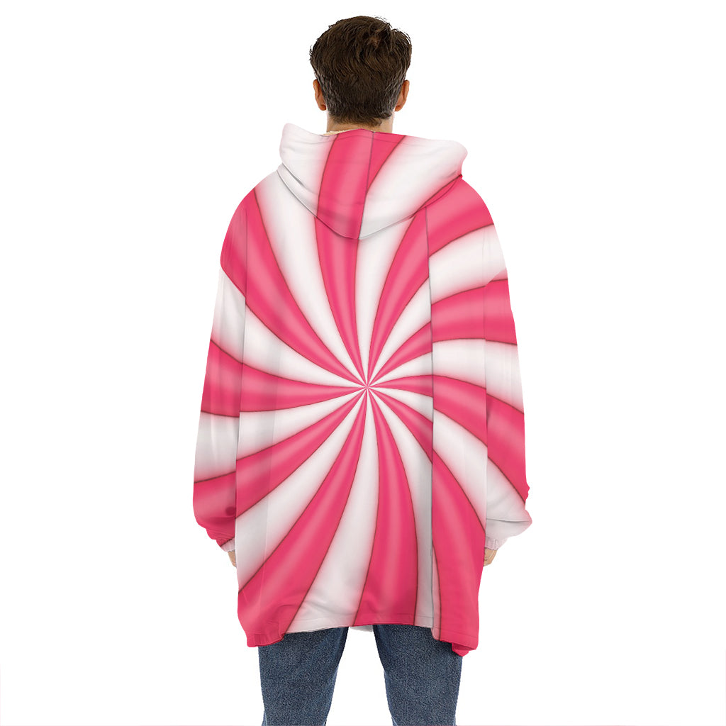 Pink Swirl Candy Print Hoodie Blanket