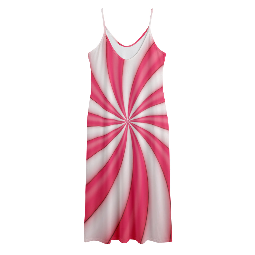 Pink Swirl Candy Print Jersey Midi Cami Dress
