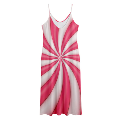 Pink Swirl Candy Print Jersey Midi Cami Dress