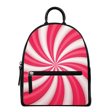 Pink Swirl Candy Print Leather Backpack