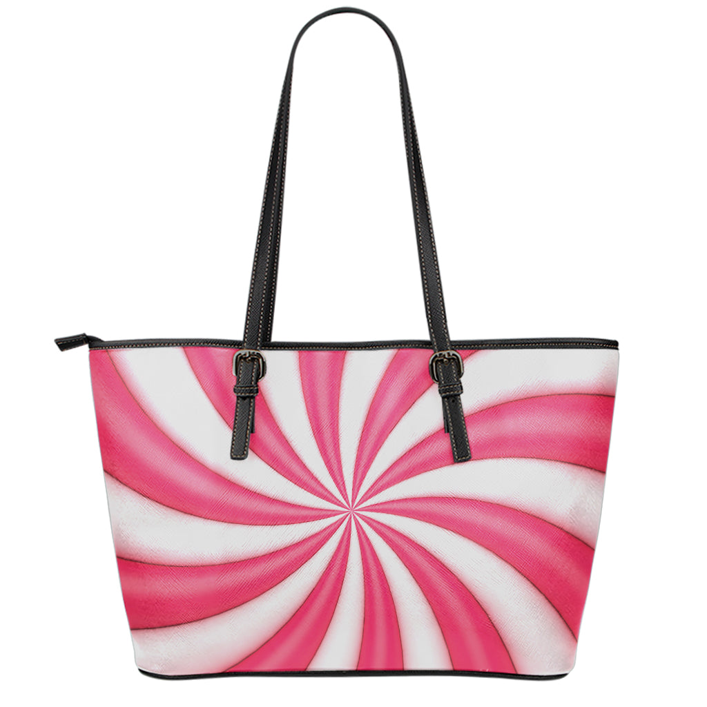 Pink Swirl Candy Print Leather Tote Bag