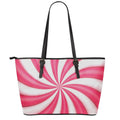 Pink Swirl Candy Print Leather Tote Bag With Zipper