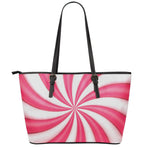 Pink Swirl Candy Print Leather Tote Bag