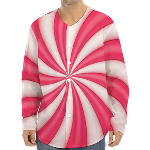 Pink Swirl Candy Print Long Sleeve Baseball Jersey