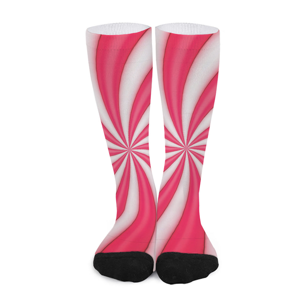 Pink Swirl Candy Print Long Socks