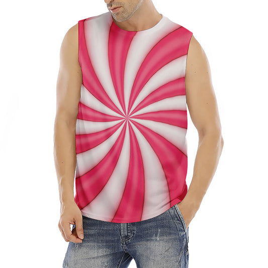 Pink Swirl Candy Print Men's Fitness Tank Top