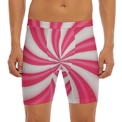 Pink Swirl Candy Print Men's Long Boxer Briefs